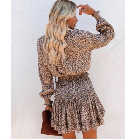 First Kiss Leopard Print Smocked Ruffle Dress - Picture 5 of 6